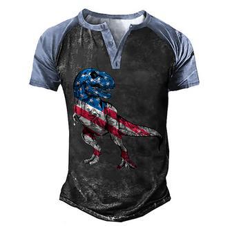 T Rex Dinosaur Cute Us Flag 4Th Of July For Boys Kids Men's Henley Shirt Raglan Sleeve 3D Print T-shirt - Thegiftio UK