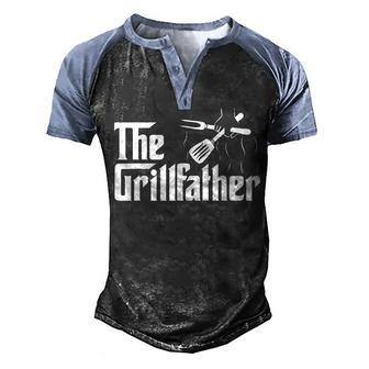 The Grillfather Bbq Grill & Smoker | Barbecue Chef Men's Henley Shirt Raglan Sleeve 3D Print T-shirt - Thegiftio UK