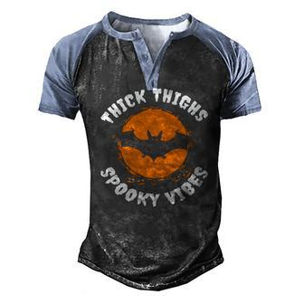 Thick Thights And Spooky Vibes Bat Halloween Men's Henley Shirt Raglan Sleeve 3D Print T-shirt - Seseable