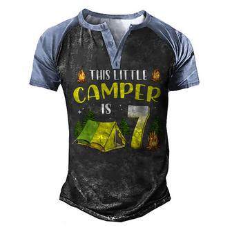 This Little Camper Is 7 Birthday 7Th Funny Camping Birthday Men's Henley Shirt Raglan Sleeve 3D Print T-shirt - Thegiftio UK