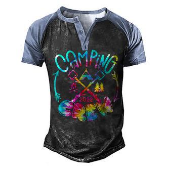 Tie Dye Camping Crew 2022 Campfire Camping Life Happy Camper Men's Henley Shirt Raglan Sleeve 3D Print T-shirt - Thegiftio UK