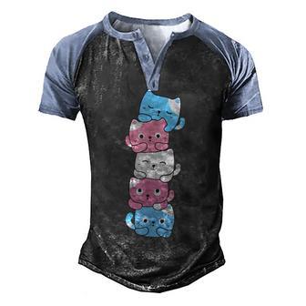 Transgender Pride Cat Lgbt Trans Flag Cute Cats Pile Gifts Men's Henley Shirt Raglan Sleeve 3D Print T-shirt - Thegiftio UK