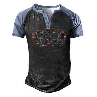 Travel International Country World Flags Traveling World Map Men's Henley Shirt Raglan Sleeve 3D Print T-shirt - Thegiftio UK