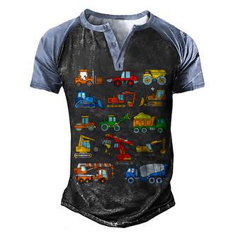 Trucks Excavator Cement Truck Bulldozer Construction Vehicle Men's Henley Shirt Raglan Sleeve 3D Print T-shirt - Thegiftio UK