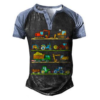 Trucks Excavator Cement Truck Bulldozer Construction Vehicle V2 Men's Henley Shirt Raglan Sleeve 3D Print T-shirt - Thegiftio UK