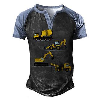 Trucks Excavator Cement Truck Bulldozer Construction Vehicle V3 Men's Henley Shirt Raglan Sleeve 3D Print T-shirt - Thegiftio UK