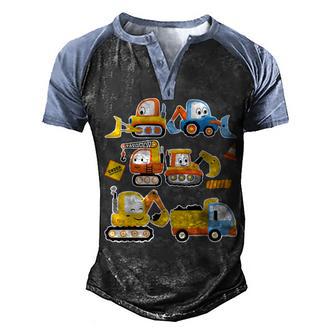 Trucks Excavator Cement Truck Bulldozer Construction Vehicle V7 Men's Henley Shirt Raglan Sleeve 3D Print T-shirt - Thegiftio UK