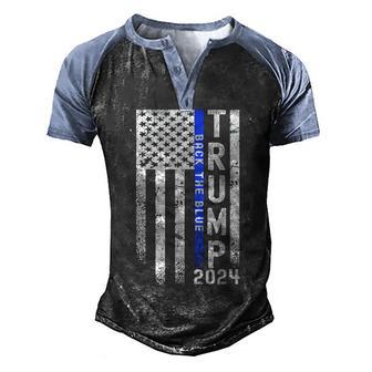 Trump 2024 Back The Blue American Flag Blue Line 4Th Of July Men's Henley Shirt Raglan Sleeve 3D Print T-shirt - Thegiftio UK