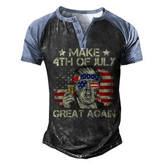 Trump Make 4Th Of July Great Again Merica Beer Drinking Men's Henley Shirt Raglan Sleeve 3D Print T-shirt - Seseable
