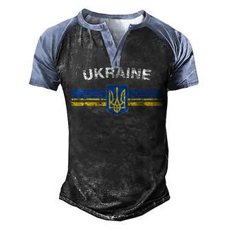 Ukraine Flag With Vintage Ukrainian National Colors V2 Men's Henley Shirt Raglan Sleeve 3D Print T-shirt - Thegiftio UK