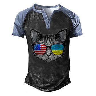 Ukraine Us Flag Roots Cat Ukrainian American Men's Henley Shirt Raglan Sleeve 3D Print T-shirt - Thegiftio UK