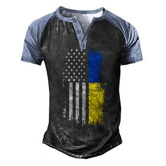 Ukrainian American Flag T - Pride Ukraine Usa Men's Henley Shirt Raglan Sleeve 3D Print T-shirt - Thegiftio UK