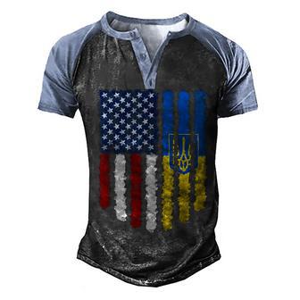 Ukrainian American Flag Ukraine Usa America Roots Gift Men's Henley Shirt Raglan Sleeve 3D Print T-shirt - Thegiftio UK