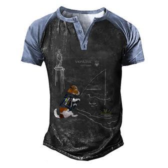 Ukrposhta New Postage Stamp Patron Dog With A Fishing Rod Men's Henley Shirt Raglan Sleeve 3D Print T-shirt - Thegiftio UK