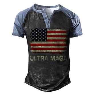 Ultra Maga United State Flag V4 Men's Henley Shirt Raglan Sleeve 3D Print T-shirt - Thegiftio UK