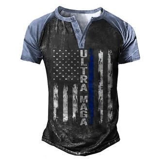 Ultra Mage Usa Flag Blue Line Ultra Mega Proud On Back Men's Henley Shirt Raglan Sleeve 3D Print T-shirt - Thegiftio UK