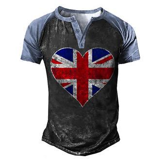 Union Jack Flag Heart England British United Kingdom T Men's Henley Shirt Raglan Sleeve 3D Print T-shirt - Thegiftio UK