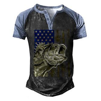 Usa Bass Fishing American Camo Flag Father Day Men's Henley Shirt Raglan Sleeve 3D Print T-shirt - Thegiftio UK