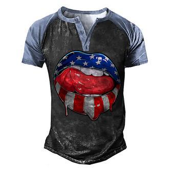 Usa Flag Patriotic 4Th Of July American Lips Sexy Blue Cool Men's Henley Shirt Raglan Sleeve 3D Print T-shirt - Thegiftio UK