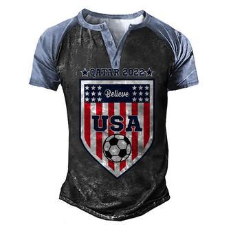 Usa Mens Soccer Team 2022 Believe Men's Henley Shirt Raglan Sleeve 3D Print T-shirt - Thegiftio UK