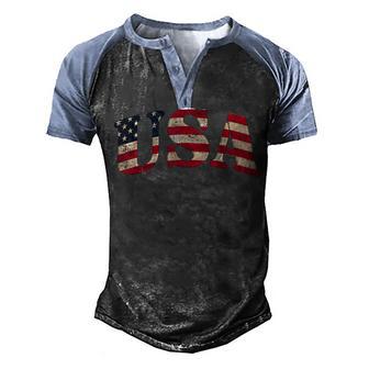 Usa Us Flag Patriotic 4Th Of July America Independence Men's Henley Shirt Raglan Sleeve 3D Print T-shirt - Thegiftio UK