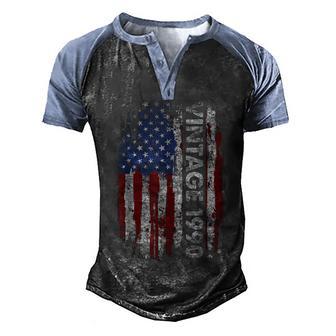 Vintage 1990 Usa American Flag 32 Years Old 32Nd Birthday Men's Henley Shirt Raglan Sleeve 3D Print T-shirt - Thegiftio UK