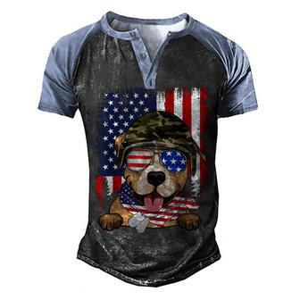 Vintage American Flag 4Th Of July Pitbull Veteran Dog Lover V2 Men's Henley Shirt Raglan Sleeve 3D Print T-shirt - Thegiftio UK