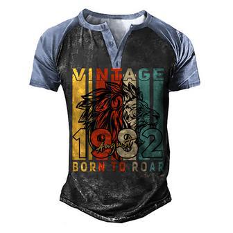 Vintage August 1982 Limited Edition Lion 40Th Birthday Men's Henley Shirt Raglan Sleeve 3D Print T-shirt - Thegiftio UK