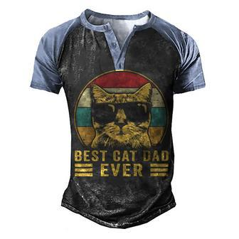 Vintage Best Cat Dad Ever Bump Fit V3 Men's Henley Shirt Raglan Sleeve 3D Print T-shirt - Thegiftio UK