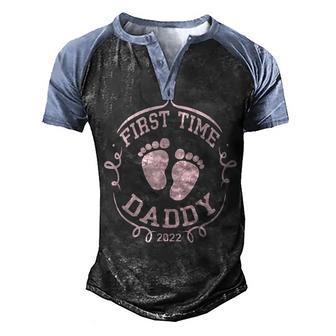Vintage First Time Daddy 2022 Baby Feet New Dad Fathers Day Men's Henley Shirt Raglan Sleeve 3D Print T-shirt - Thegiftio UK