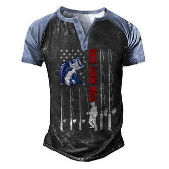 Vintage Fishing Dad Usa Flag Reel Cool Dad Fathers Day Gift Men's Henley Shirt Raglan Sleeve 3D Print T-shirt - Thegiftio UK