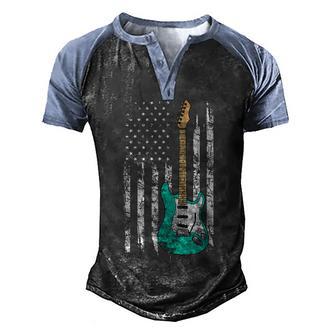 Vintage Guitar - American Us Flag Men's Henley Shirt Raglan Sleeve 3D Print T-shirt - Thegiftio UK