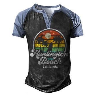 Vintage Huntington Beach California Surfing Retro Surf Gift Men's Henley Shirt Raglan Sleeve 3D Print T-shirt - Thegiftio UK