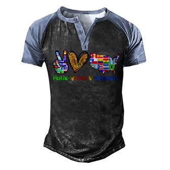 Vintage Peace Love Hispanic Heritage Month Decoration Men's Henley Shirt Raglan Sleeve 3D Print T-shirt - Thegiftio UK