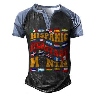 Vintage Spanish Speaking Countries Flags Hispanic Heritage Men's Henley Shirt Raglan Sleeve 3D Print T-shirt - Thegiftio UK