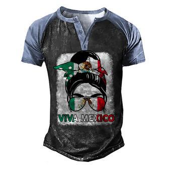 Viva Mexico Messy Bun With Bandana And Glasses Mexican Flag V2 Men's Henley Shirt Raglan Sleeve 3D Print T-shirt - Thegiftio UK