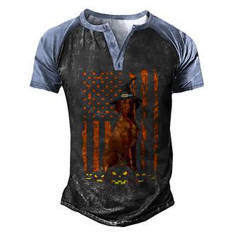 Vizsla Dog Pumpkin American Flag Vintage Halloween Gifts Men's Henley Shirt Raglan Sleeve 3D Print T-shirt - Thegiftio UK