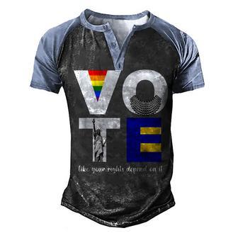 Vote Dissent Collar Statue Of Liberty Pride Flag Equality Men's Henley Shirt Raglan Sleeve 3D Print T-shirt - Thegiftio UK