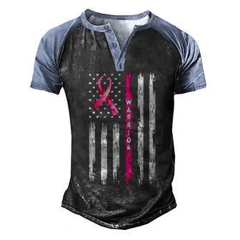 Warrior American Flag Breast Cancer Awareness Pink Ribbon Men's Henley Shirt Raglan Sleeve 3D Print T-shirt - Thegiftio UK