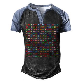 World Flags T Cool Travel 210 Flag International Men's Henley Shirt Raglan Sleeve 3D Print T-shirt - Thegiftio UK