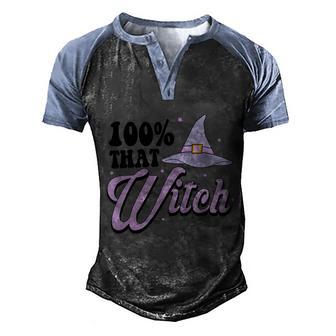 100 That Witch Witch Hat Halloween Quote Graphic Design Printed Casual Daily Basic Men's Henley Shirt Raglan Sleeve 3D Print T-shirt - Thegiftio UK