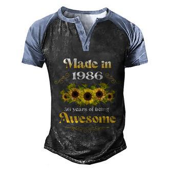 1986 Birthday Gifts Sunflower Floral 36Th Birthday Mom Graphic Design Printed Casual Daily Basic Men's Henley Shirt Raglan Sleeve 3D Print T-shirt - Thegiftio UK