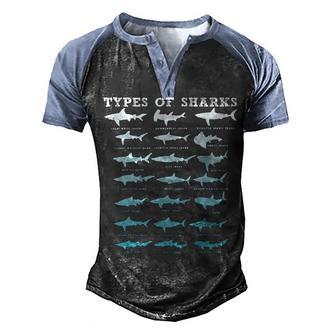 21 Types Of Sharks Marine Biology Men's Henley Shirt Raglan Sleeve 3D Print T-shirt - Thegiftio UK