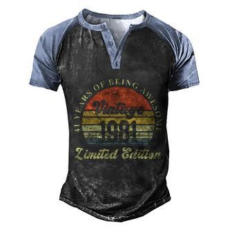 41 Years Of Being Awesome Vintage 1981 Limited Edition Men's Henley Shirt Raglan Sleeve 3D Print T-shirt - Thegiftio UK
