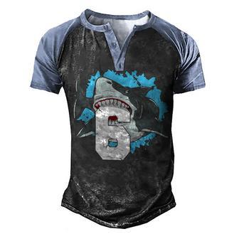6Th Birthday Shark Theme 1 Men's Henley Shirt Raglan Sleeve 3D Print T-shirt - Thegiftio UK