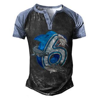 6Th Birthday Shark Theme 2 Men's Henley Shirt Raglan Sleeve 3D Print T-shirt - Thegiftio UK