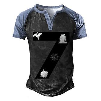 7 Birthday Party Witch House Ghost Boo Halloween Quote Graphic Design Printed Casual Daily Basic Men's Henley Shirt Raglan Sleeve 3D Print T-shirt - Thegiftio UK