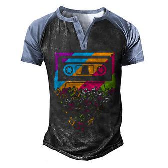 80S 90S Music Notes Cassette Tape Retro Vintage Men's Henley Shirt Raglan Sleeve 3D Print T-shirt - Thegiftio UK