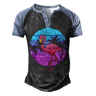 80S Retro Flamingo Vaporwave Art Men's Henley Shirt Raglan Sleeve 3D Print T-shirt - Thegiftio UK