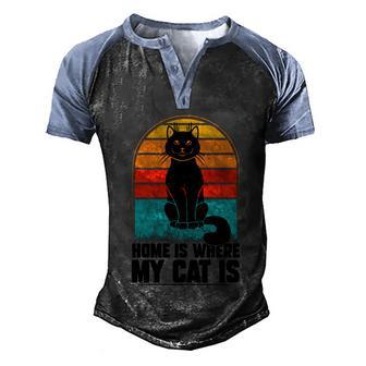 80S Retro Vintage Distressed Sunset Black Cat Lover Quote Catdad Catmom Men's Henley Shirt Raglan Sleeve 3D Print T-shirt - Thegiftio UK